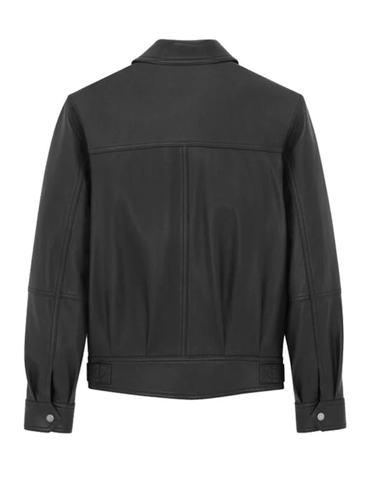 Black Casual Shirt Style Genuine Leather Jacket