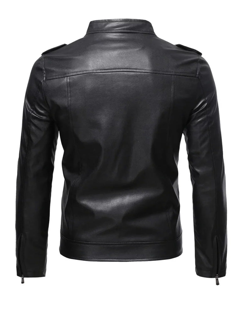 Black Trucker Style Biker Leather Jacket