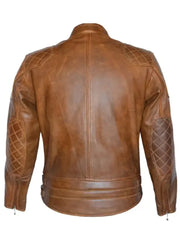 Brown Quilted Cafe Racer Genuine Leather Jacket