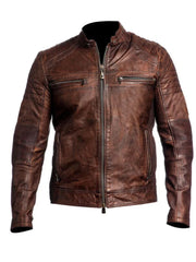 Vintage Biker Motorcycle Brown Cafe Racer Leather Jacket