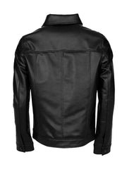 Trucker Style Black Genuine Leather Jacket