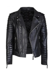 Black Biker Style Quilted Lambskin Leather Jacket