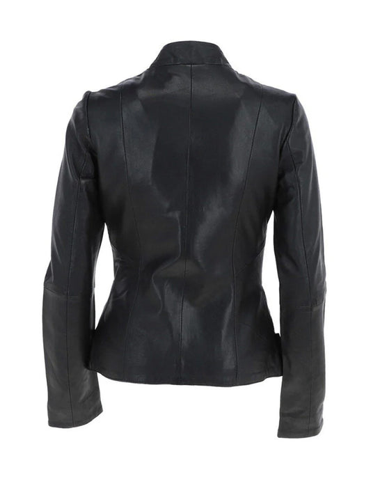 Black Short round Leather Jacket