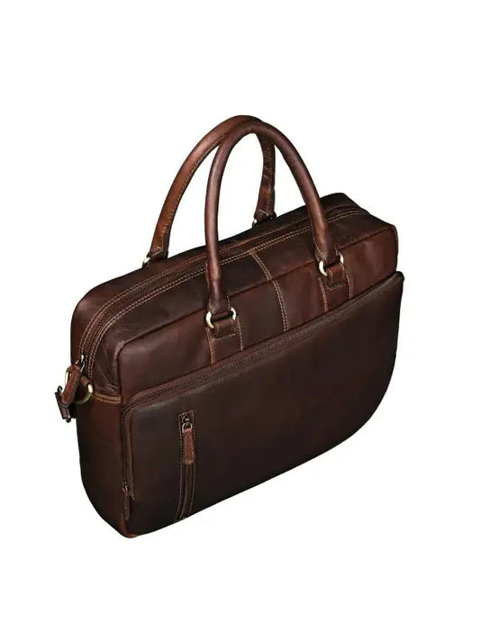 Premium Full-Grain Brown Leather Laptop Bag – Men’s Office & Travel Briefcase
