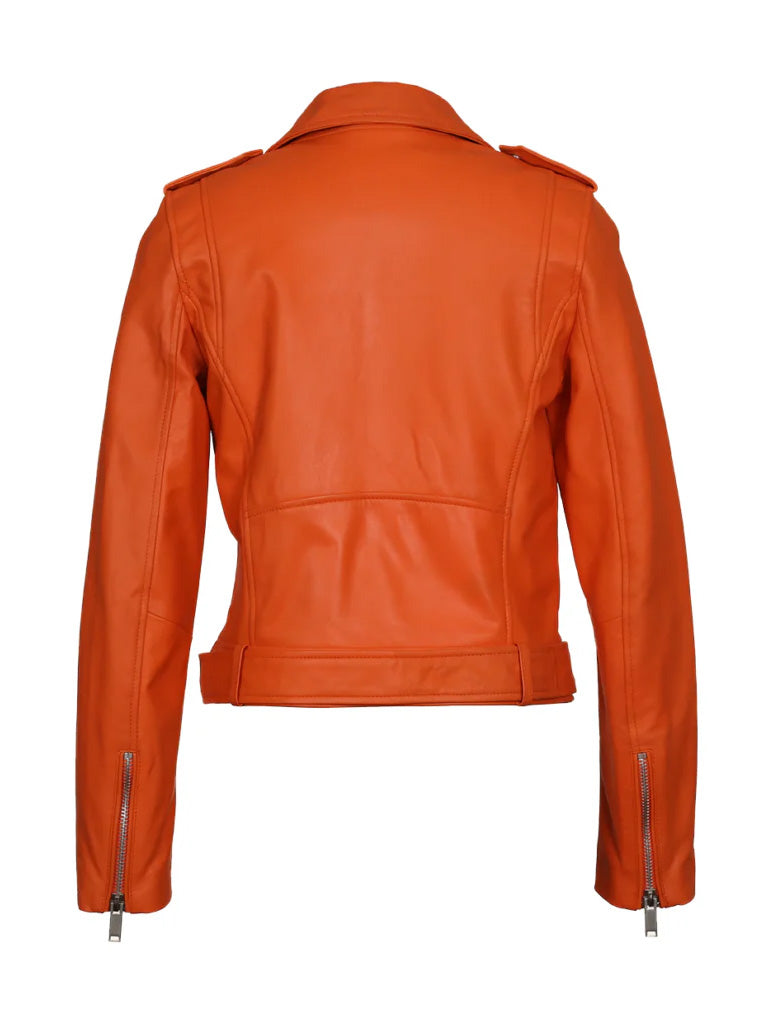 Orange Biker Genuine Leather Jacket