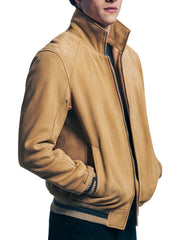 Men's Tan Suede Bomber Jacket