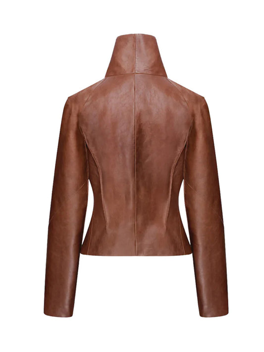 Tan Brown Regular Fit Leather Jacket