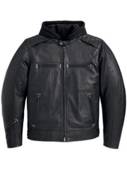 Black Biker Hooded Style Leather Jacket