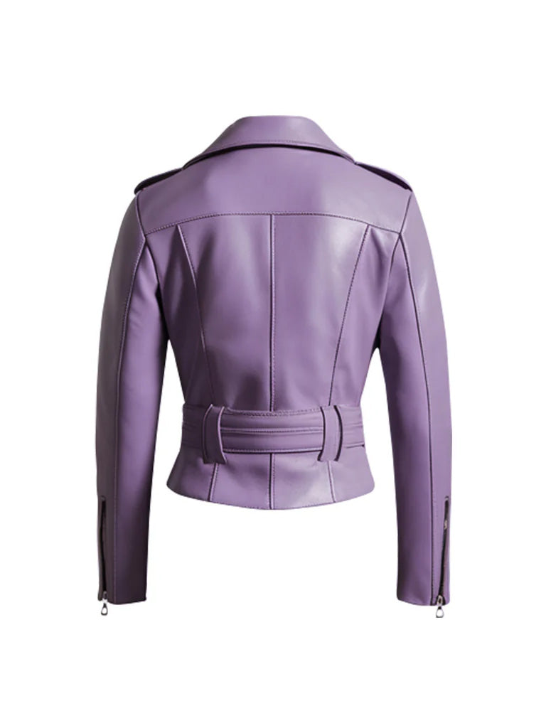 Women's Purple Esmeralda Belted Biker Jacket