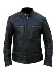 Biker Style Black Quilted Leather Jacket