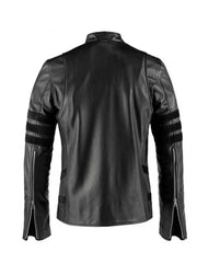 Black Stripe Real Leather Jacket