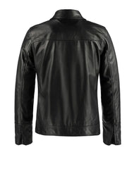 Black Shirt Style Bold Lined Genuine Leather Jacket