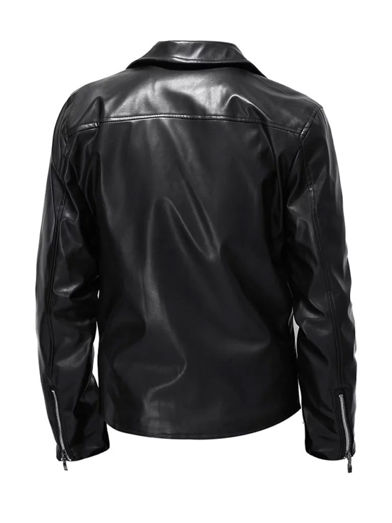 Casual Style Black Biker Leather Jacket