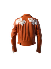 Women's Orange Luxuria Biker Leather Jacket