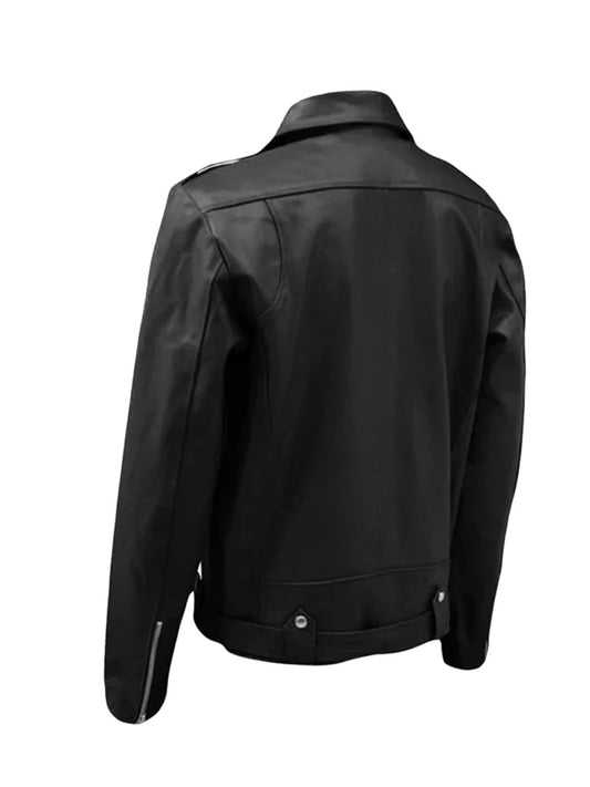 Lapel Style Black Biker Leather Jacket