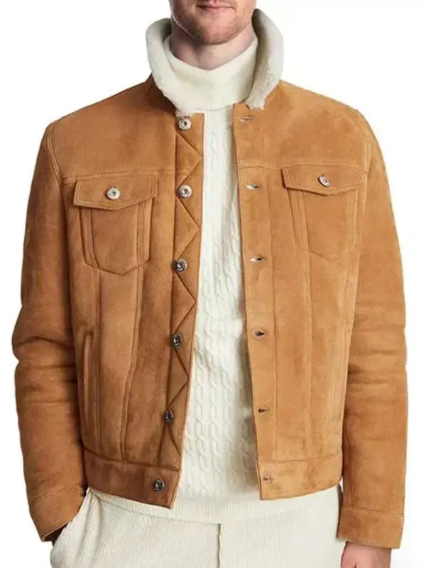 Men’s Camel Suede Shearling Collar Jacket