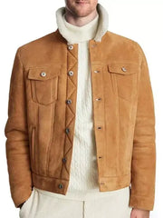 Men’s Camel Suede Shearling Collar Jacket