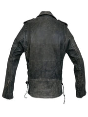 Distressed Leather Belted Biker Jacket