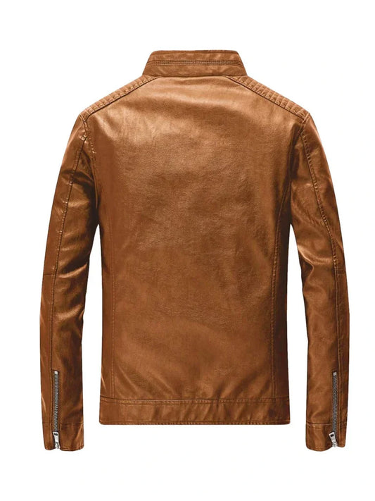 Tan Brown Biker Real Leather Jacket