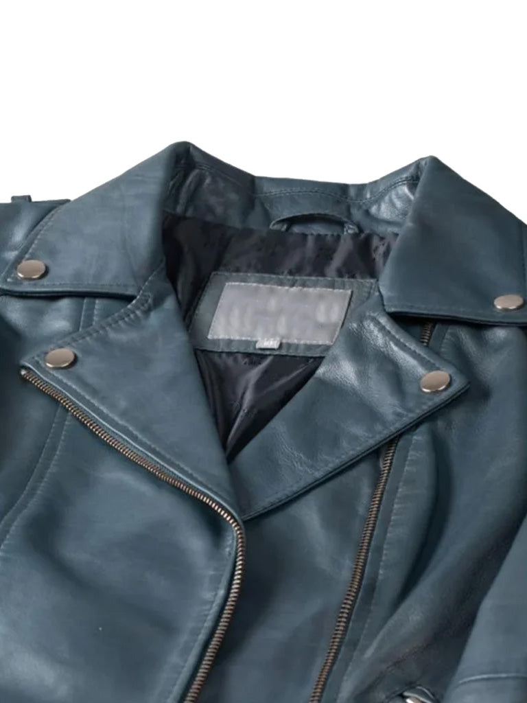 Blue Quilted Biker Leather Jacket