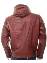 Red Hooded Style Genuine Leather Jacket