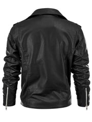 Black Lapel Biker Style Genuine Leather Jacket