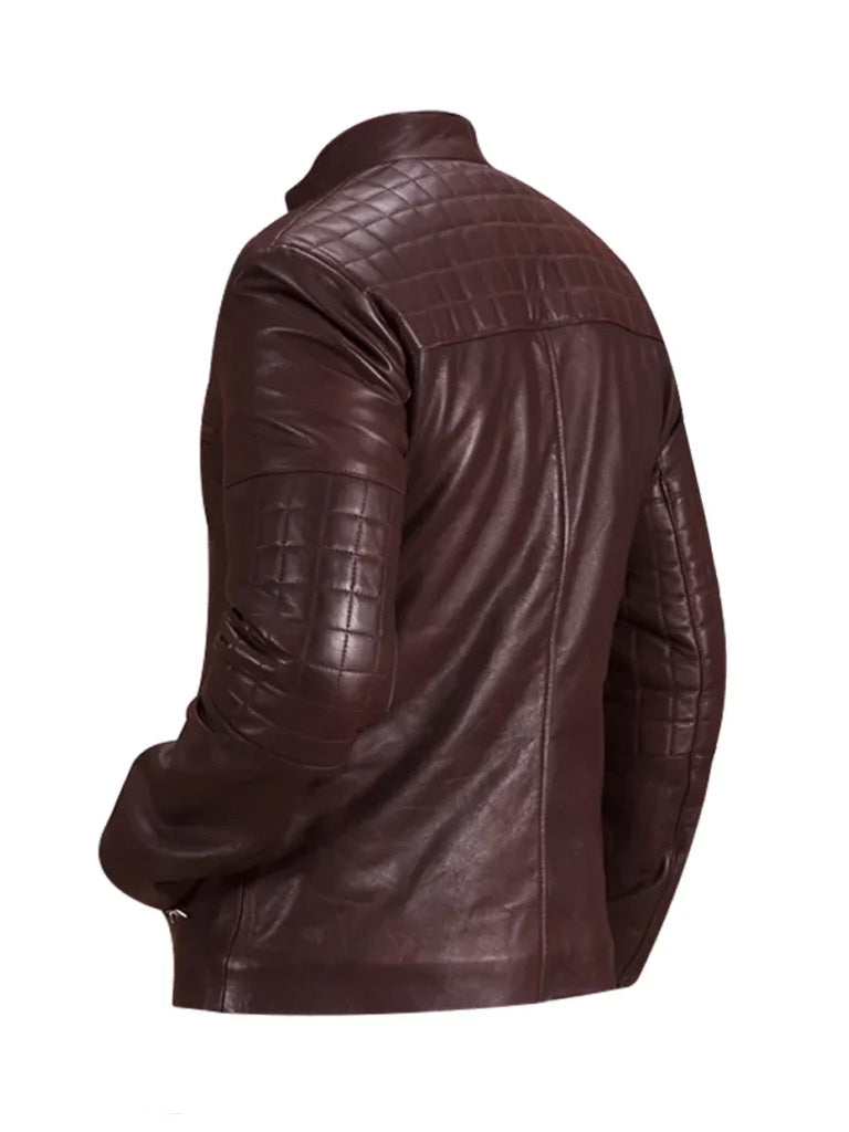 Quilted Maroon Leather Biker Jacket