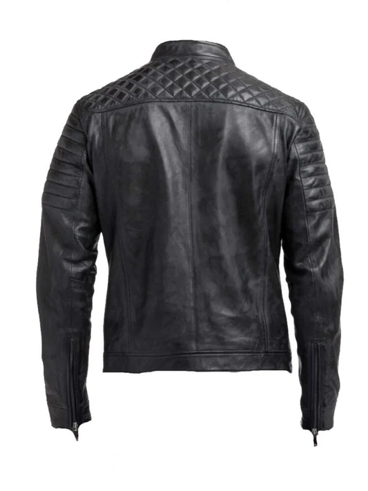 Black Biker Quilted Genuine Leather Jacket