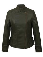 Green Notch Style Biker Leather Jacket