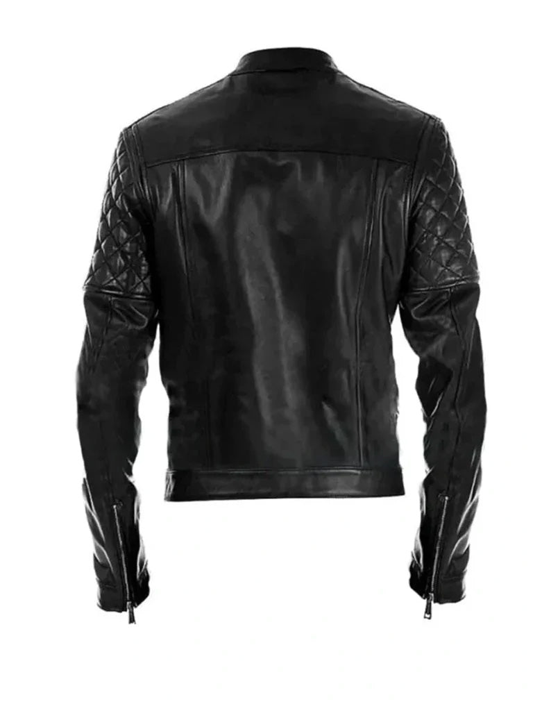 Black Cafe Racer Quiletd Leather Jacket