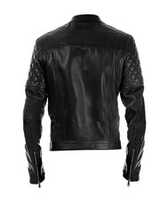 Black Cafe Racer Quiletd Leather Jacket