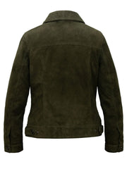 Trucker Style Green Suede Leather Jacket