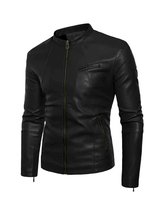 Black Sheepskin Biker Leather Jacket