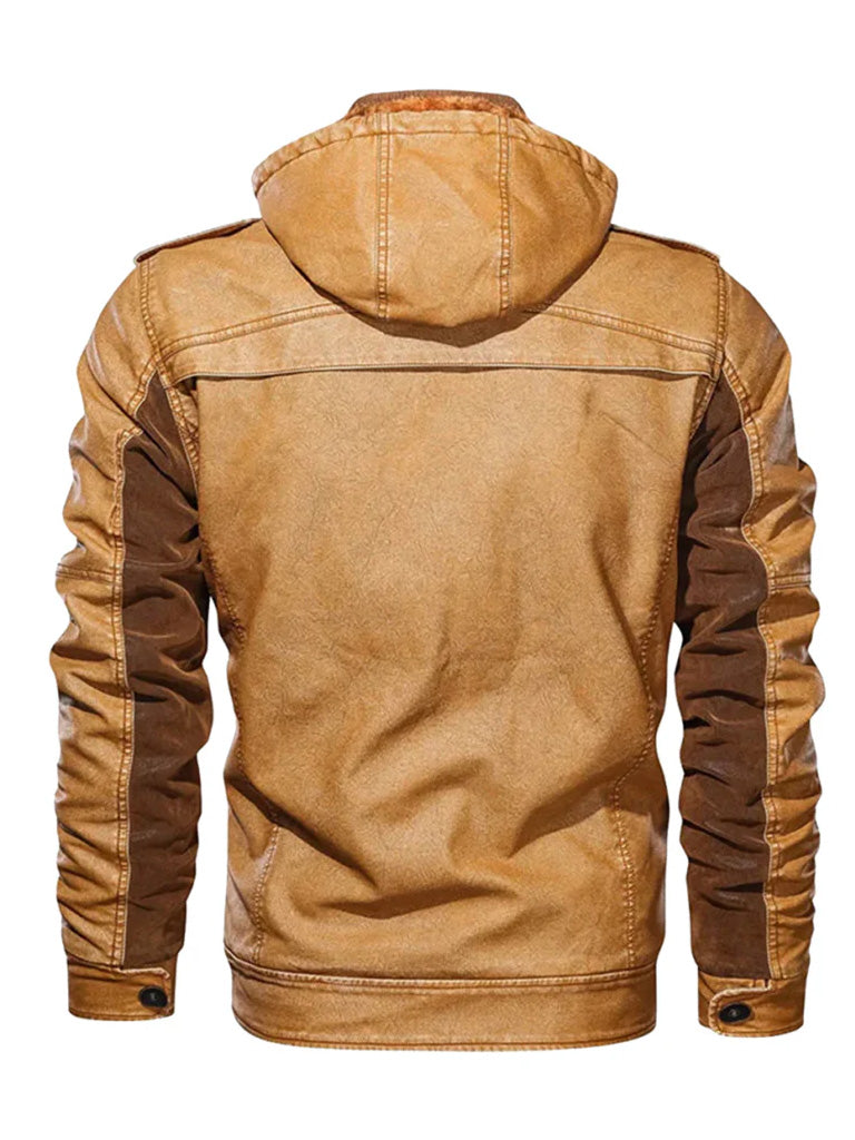 Brown Hood Style Biker Real Leather Jacket