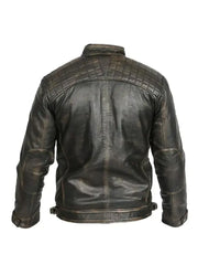 Distressed Brown Quilted Leather Jacket