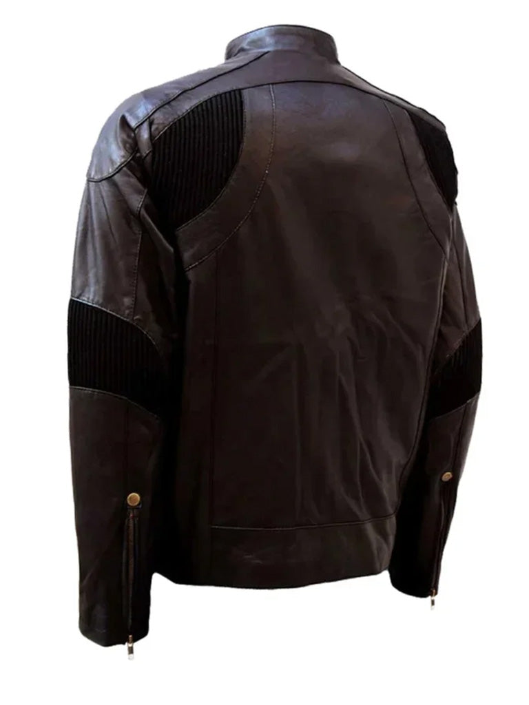 Gold Zipper Brown Leather Jacket