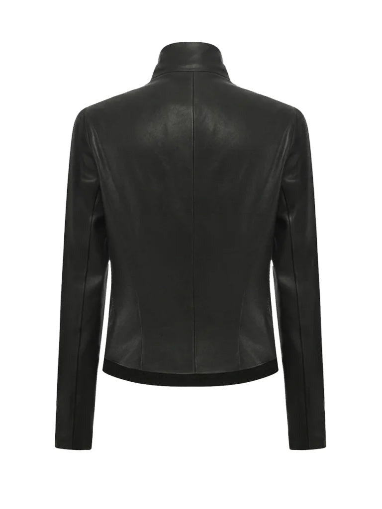 Black Shawl Collar Genuine Leather Jacket