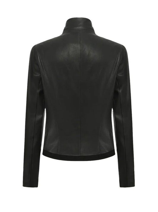 Black Shawl Collar Genuine Leather Jacket