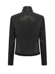 Black Shawl Collar Genuine Leather Jacket