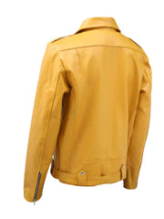 Yellow Lapel Biker Style Leather Jacket