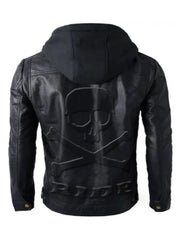 Black Hooded Style Biker Leather Jacket