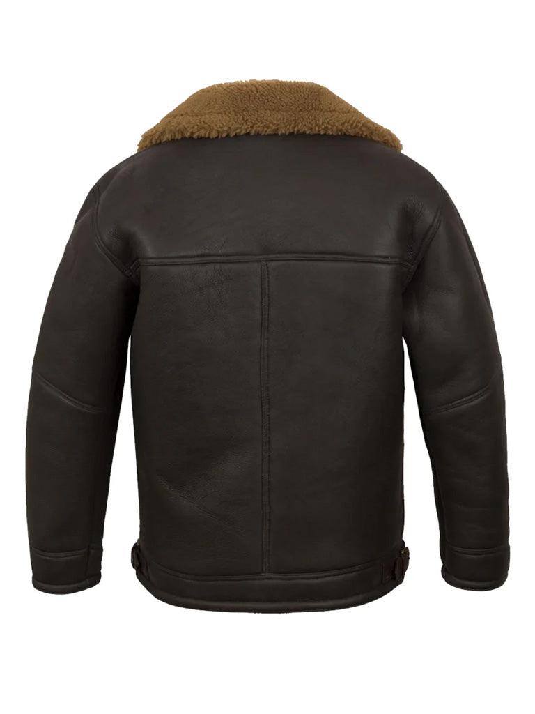 Brown Shearling Style Black Leather Jacket