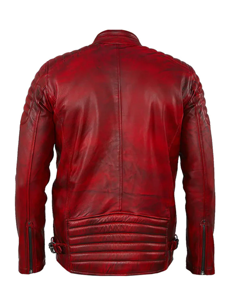 Red Cafe Racer Leather Jacket