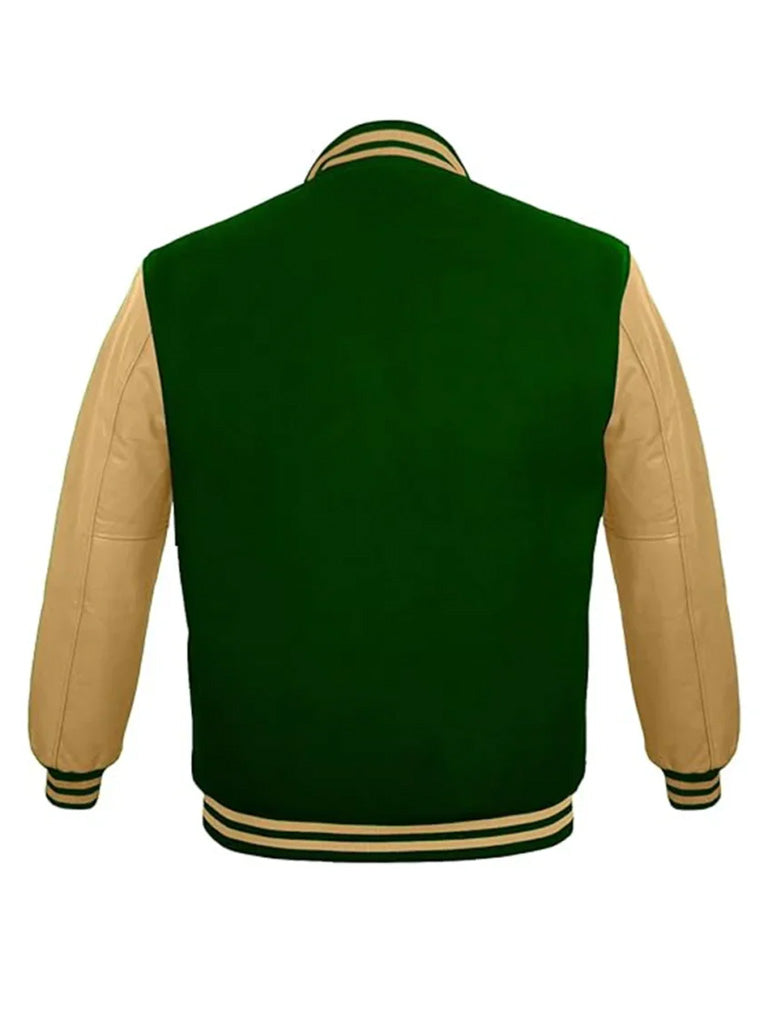 Green Rib Knitted Varsity Bomber Jacket