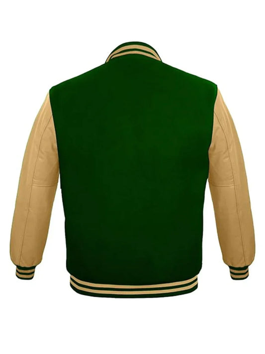 Green Rib Knitted Varsity Bomber Jacket