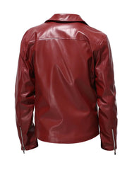 Red Lapel Style Biker Genuine Leather Jacket