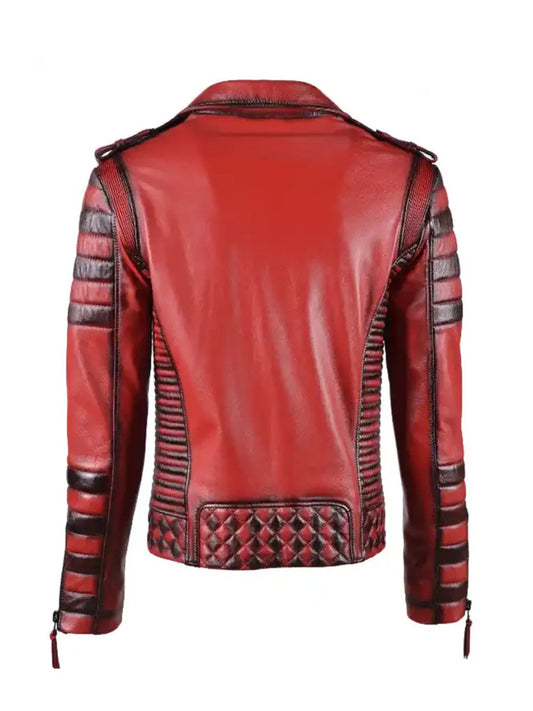 Vintage Red Biker Leather Jacket For Men