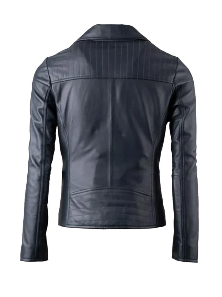 Down Collar Style Black Leather Jacket