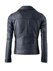 Down Collar Style Black Leather Jacket