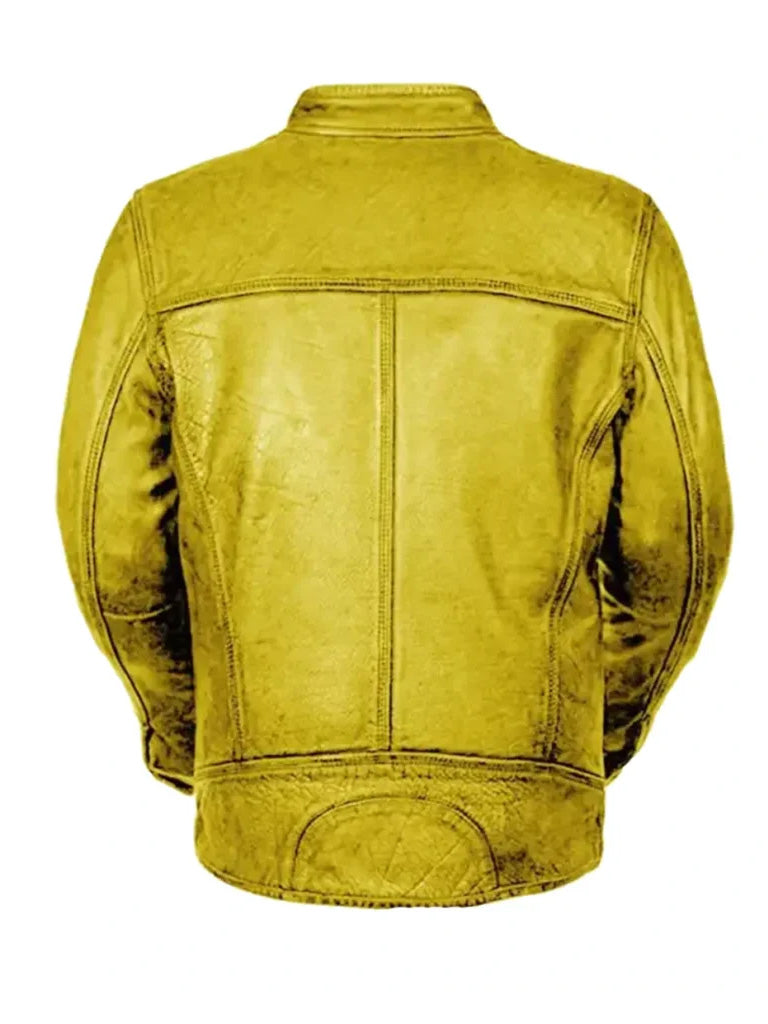 Yellow Motorbike Vintage Leather Jackets For Men